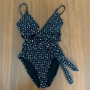 Aerie Black and White Polka Dot One Piece Swimsuit